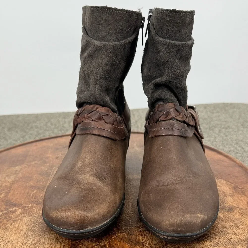 Pikolinos Boots Wm 38 7.5-8 Rotterdam Brown Leather Ankle Braided Leather Buckle